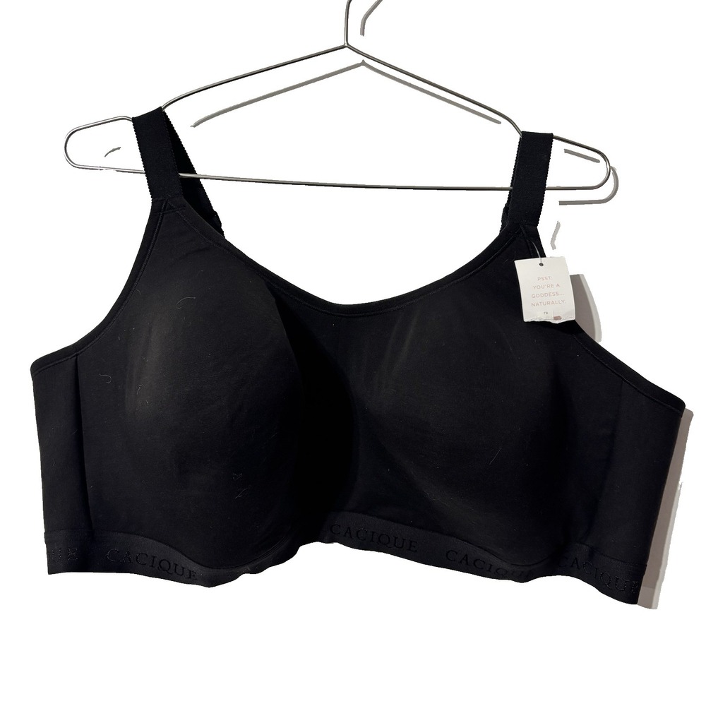 Cacique size 50DD‎ Lightly lined no wire bra cotton blend black adjustable NEW